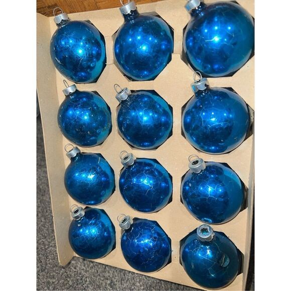 Vintage Christmas Glass Ball Ornaments-USA BLUE 12Ct in Box-Good Condition - Picture 8 of 8